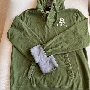 Abercrombie & Fitch Olive Green Crewneck Hoodie with Gray Cuffs